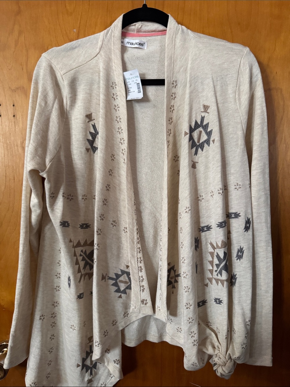Maurices Beige Open-Front Tribal Print Cardigan